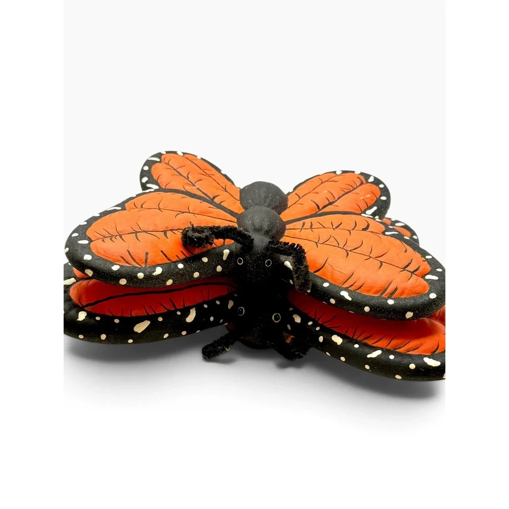 Monarch Butterfly Ceramic Wall Decor Orange Black Hand Painted 3D Art Set 2